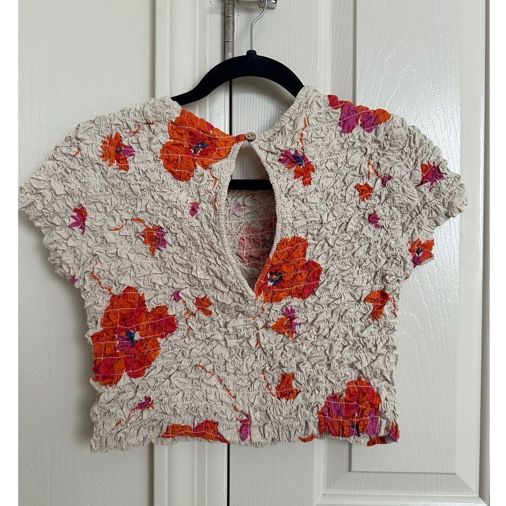 Free People Pop-Pop Poppy Two Piece Set Popcorn Crop Top Midi Skirt Floral XS - Picture 3 of 10